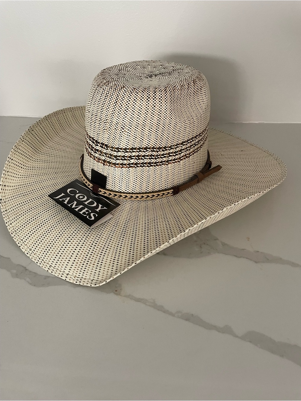 Cody James Tan Straw Cowboy Hat with Black Accents